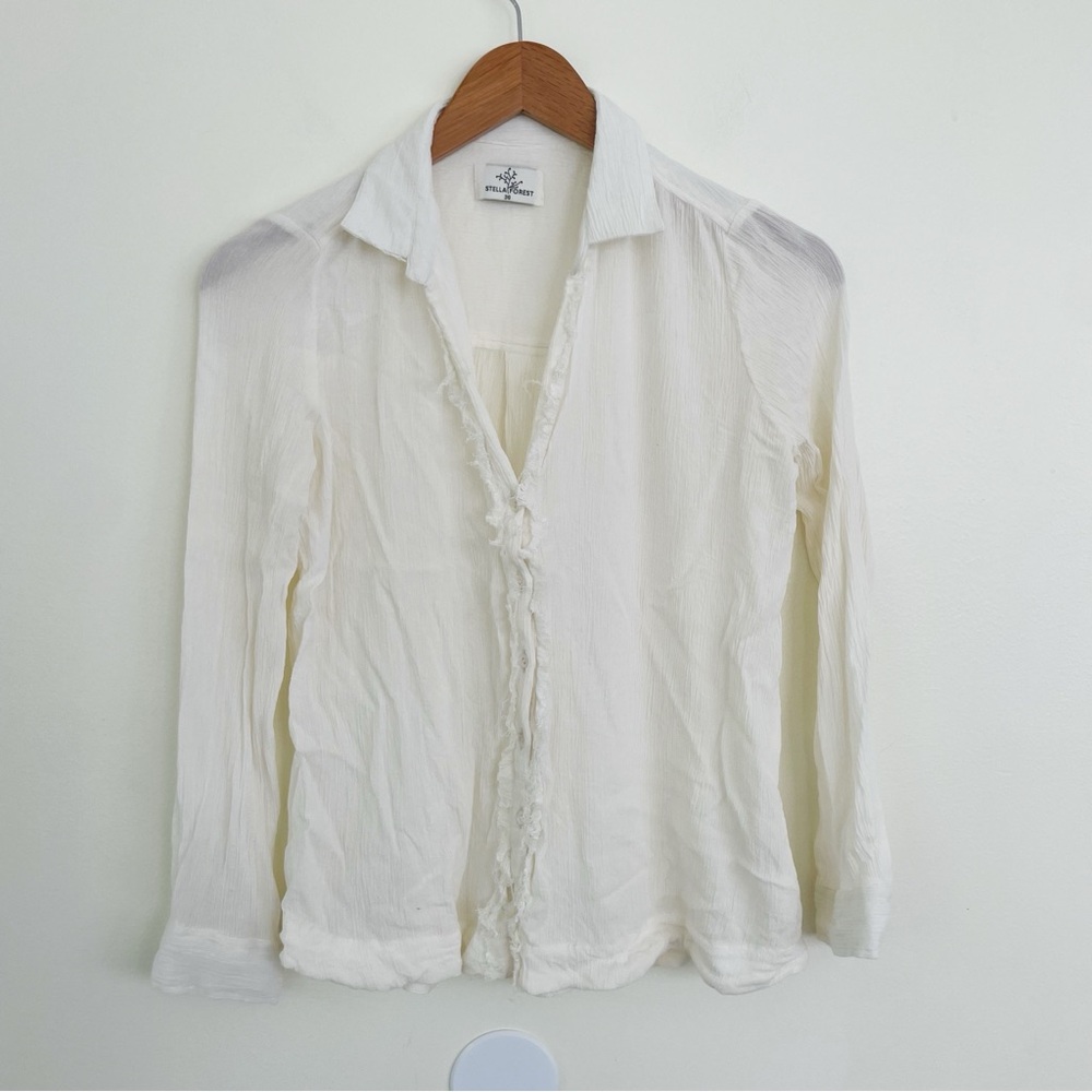 Stella Forest Ivory Cream Gauze Button Up Long Sleeve Blouse Top size FR 36 US 4